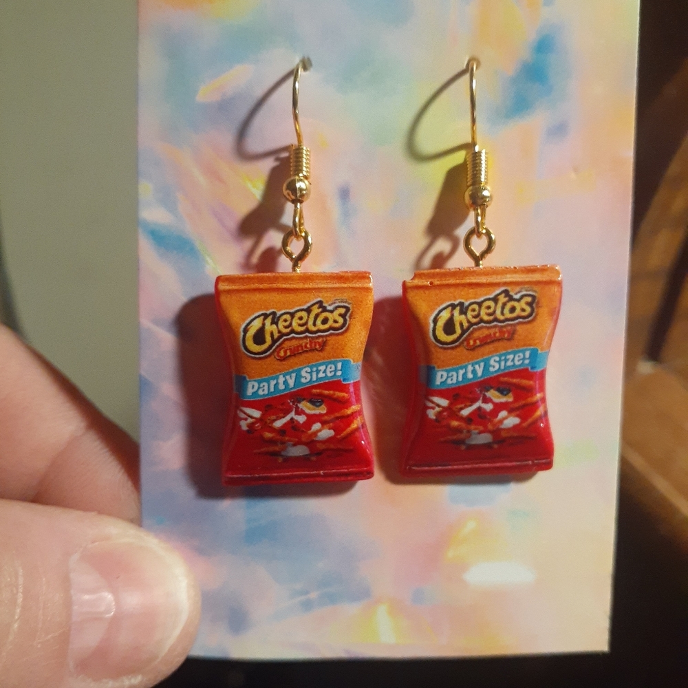 Cheetos dangle earrings New hard resin material,  fun and realistic looking